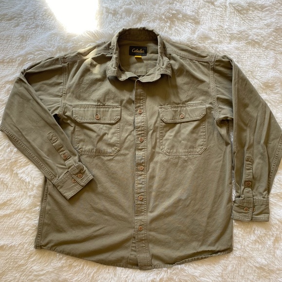 Cabela's Other - Cabela’s Mens Khaki canvas button down long sleeve shirt